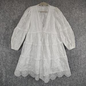 Boho Hippie Eyelet Relaxed Fit 3/4 Sleeve Cotton Sunny Fairy Travel Mini Dress